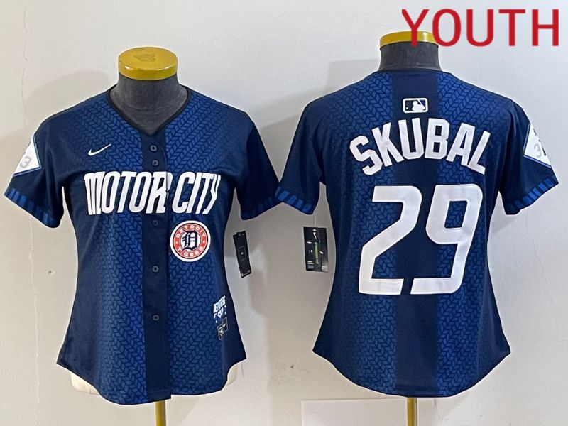 Youth Detroit Tigers #29 Skubal Blue City Edition Nike 2024 MLB Jersey style 4->youth mlb jersey->Youth Jersey